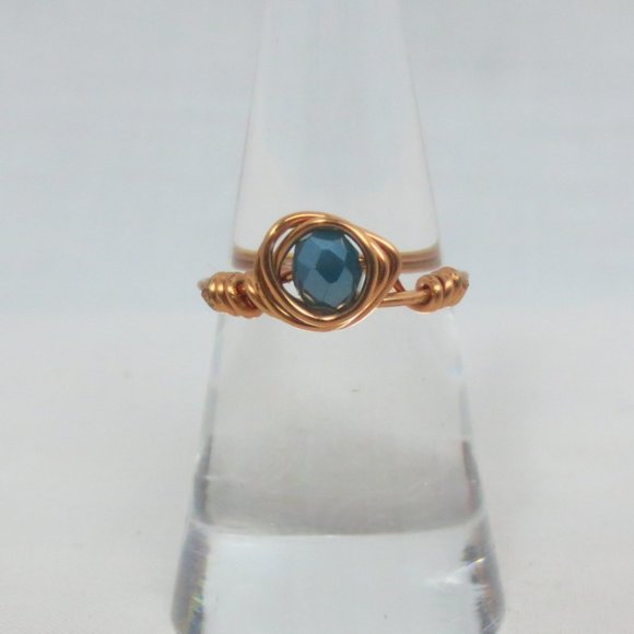 New Copper Wrapped Teal Crystal Hand Crafted Ring - Picture 2 of 8